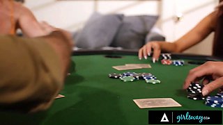 Girlsway - cougar Charlie Forde hosts strip poker with hayley davies & Vanna Bardot after husband leaves