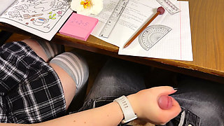 College Girl Compilation - Handjob Again in Math Class Under the Table and Even a Bit of Blowjob and Footjob, at College