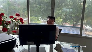 Sex in the office with my secretary wife, she on me!