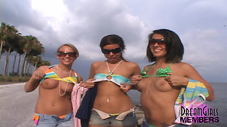 Three Hotties Play Naked on a Public Beach