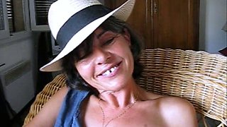 nerd skinny granny Beatrice learning to suck with hat