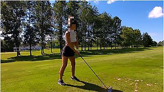 Flashing At Golf Public Braless And No Panties Upskirt With People Around
