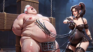 Dominatrix Whips Bound Slaves Caged Penis - Extreme Humiliation