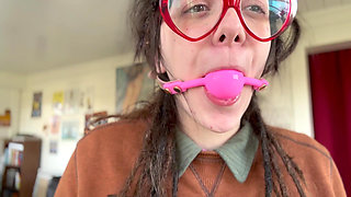Nerdy Girl First Time Ball Gag Try on and Spit Play