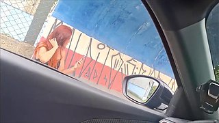 Risky Masturbation in the Car with a Hot Girl at the Bus Stop in Public!
