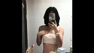 Cute amateur masked asian teen girl toying pussy on cam