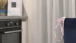 Sexy and Hot All Natural Big Tits Housewife in a Cardigan Blouse Flashes Her Pussy and Naked Ass Does a Striptease