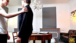 Brunette Student Pounds Tutor with Short Hair in Missionary, 69 and Variety of Hot Poses