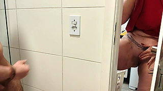 Stepmother Sees Stepson in the Shower Masturbating, Does the Same, and Then Enters the Bathroom to Have Sex
