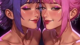 Cyberpunk Lesbians Tongue and Kiss Fetish, Ai Animation