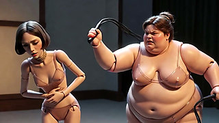 Fat Mistress Whips Bound Skinny Slave - Body Contrast Humiliation