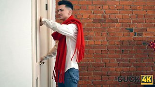 Cuck4k. Double Penetration three-way with hot russian dark haired and 2 strangers