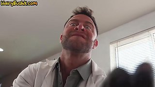 Hairypussy babe cockriding her doctor