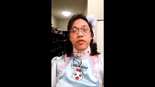 Asian Sissy's Small Cock Caged