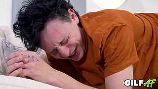 GilfAf- Granny Claire Knight Spanks Masturbating Lad and Rides Him Hard