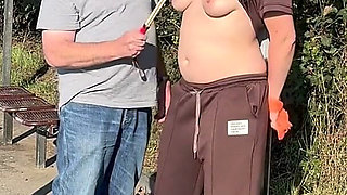 Tits Play with Clamps and Weights, Outdoor Bondage for Tits and Ass Caning