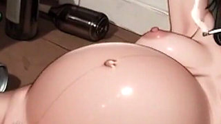 Smoking Pregnant Woman Bound Tight - Huge Belly & Wet Hairy Pregnant Pussy