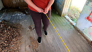 Naked Crotch Rope Walk on Veranda