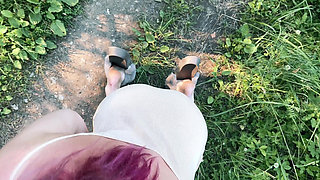 Risky Outdoor Sex in the Forest - Almost Caught, Deepthroat & Cumswap