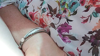 Mature Blonde Fingers Throbbing Pussy in Public Car Ride