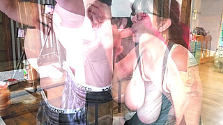 Mature wifey Dawn. POV Blowjob. Cum on face glasses, spitting.